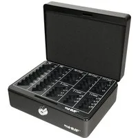HMF Geldkassette Abschließbare Bargeldkasse mit Euro-Münzbrett, Geldbox mit Schlüssel, 20 x 16 x 9 cm, schwarz