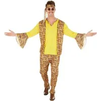 dressforfun Hippie-Kostüm Tänzerin/Partygängerin, in der Farbe bunt, Gr. L, inkl. Haarband, Jersey-Elastik-Oberteil mit Weste, Gummizughose, 60er-/70er-Look