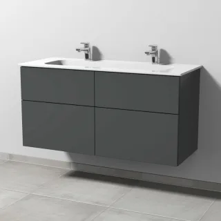 Sanipa 3way Keramik-Set Design Keramik-Doppelwaschtisch und Unterbau mit 4 Auszügen, Anthrazit-Matt SM48322