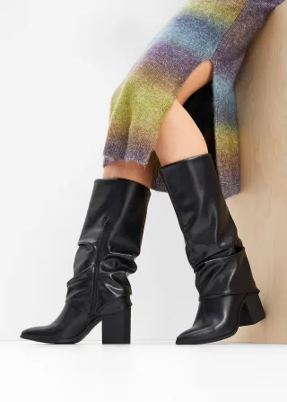 bonprix Stiefel, schwarz, Gr.39, Modischer Stiefel mit Umschlag und Raffung, aus Vegan