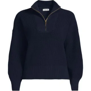 Stehkragenpullover mit Reißverschluss DRIFTER für Damen in Petite-Größe, Damen, size: petite, Elfenbein, Baumwolle, by Lands' End