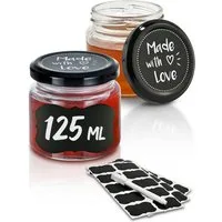 Praknu Einmachglas 25 Marmeladengläser Klein 125ml - Mit Etiketten & Stift - Luftdicht, Glas, (Set, 25-tlg), mit Deckel und Etiketten - Luftdichte Einmachgläser zum verschenken
