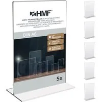 HMF Bilderrahmen Acryl Tischaufsteller DIN A6, Doppelseitiger, für 1 Bilder (5 St), T-Ständer Aufsteller 5 Stück, Hochformat, Glasklar