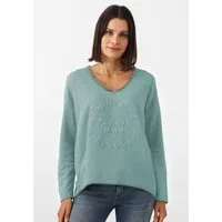 Zwillingsherz Sweatshirt "Positive Mind" ausgefranster V-Ausschnitt, Used Look, Langarm, Schriftzug
