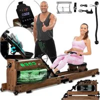 Miweba Sports Rudergerät MR700 PRO klappbar (Rudergerät mit Wasser, Rudergerät klaüübar für zuhause, Rudergerät Holz, Rudermaschine, Heimtrainer), Wassertank, Herzfrequenzarmband