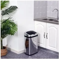 HOMCOM Mülleimer Sensor Mülleimer 30L Edelstahl, Automatischer Mülleimer, Schwarz+Silber 33 x 25 x 58 cm