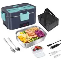 Athlix Elektrische Lunchbox 2L Elektrische Lunchbox, 80W Schnellheizung für Auto & Zuhause, Herausnehmbarer Edelstahl-Innenbehälter,Tragegriff und Isoliertasche
