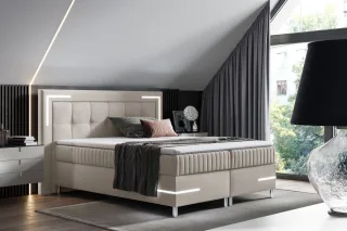 Boxspringbett Schlafzimmerbett 120x200cm AMORE Nr.1 Beige inkl. LED-Beleuchtung