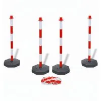 BruKa Absperrpfosten 4 Stück Flexible Absperrpfosten mit 10 Meter Kette Kunststoff (4-tlg), Pfosten Poller Absperrkette Absperrung