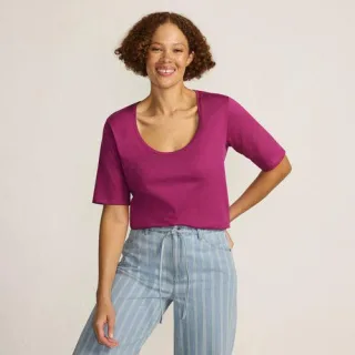 Supima Rundhalsshirt, Damen,  Blau, Baumwolle, by Lands' End