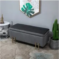 HOMCOM Sitzbank (Polsterbank, 1-St., Truhenbank), Stoff, Metall, Gummiholz, Schaumstoff, Dunkelgrau, 100 x 40 x 42 cm