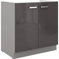 Küchen-Preisbombe Spülenunterschrank 80 cm Küche Bianca Grey Grau Hochglanz Küchenzeile Küchenblock
