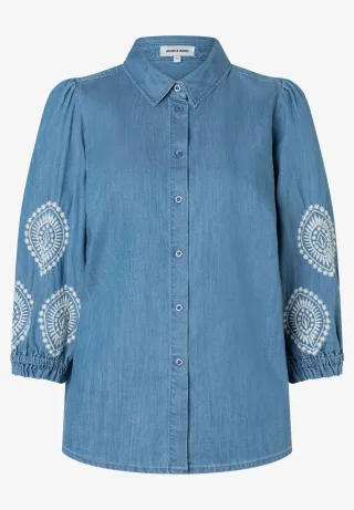 MORE & MORE - Jeansbluse mit Stickerei denim - Gr. - 42
