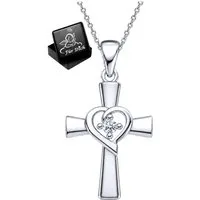 Limana Kette mit Anhänger Herzkreuz Mädchen 925 Silber Zirkonia Schmuck Geschenk (Kinder Halskette inkl. Dose), Geburtstag Einschulung Schulanfang Kommunion Weihnachten Konfirmation