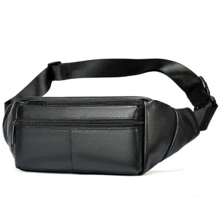 Ekphero Men's Genuine Leather Waist Bag Sports Belt Pouch Business Casual Crossbody Bag Outdoor Black Shoulder Chest Bag