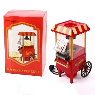 Comfook 1100W Mini Vintage Pushcart Popcorn Maker Home Use Machine with Wheels Transparent Chamber Easy Operation for Fa