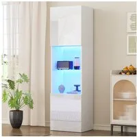 OKWISH Vitrine Vitrinenschrank in Hochglanz (Highboard, Aufbewahrungsschrank, Hochschrank, Lagerschrank , 1-St., 1 Glasboden, 2 Türen) Hochglanz Vitrine, mit LED-Beleuchtung