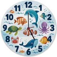 speecheese Wanduhr Meerestiere Aquarellstil Kinder Wanduhr aus MDF