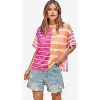 Imily Bela T-Shirt Damen gestreiftes Mehrfarb-Shirt (Packung, 1-tlg., 1per-Pack) Seitenschlitze