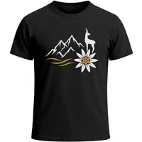 MoonWorks Print-Shirt Herren T-Shirt für das Oktoberfest Alpen Motiv mit Edelweiß & Gams mit Print
