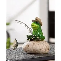 MF Comicfigur Frosch Freddy Dekofigur Angler aus Kunstharz gruen (1 St)