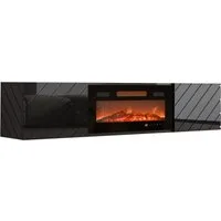 MIRJAN24 TV-Schrank Luxe (mit zwei Drehtüren, Elektrische Kamin) Realistische LED-Flamme, Gehärtetes Glas, 183x35x38 cm