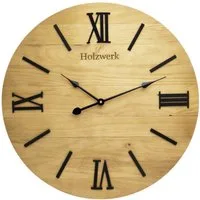 Holzwerk Wanduhr MERZIG Loft XXL Holz Quarzwanduhr (60 cm Ø, Nahezu lautloses Uhrwerk, römische Ziffern)