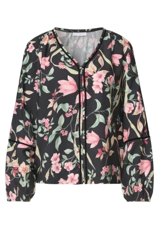 Street One - Print-Bluse mit V-Ausschnitt grau/grün/pink - Gr. - 34