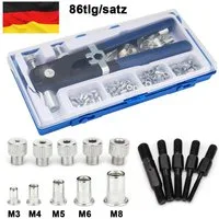 Youyijia Wendehaken 86tlg Einnietmuttern M3-M8 Gewindenieten mit Nietenzange, -]