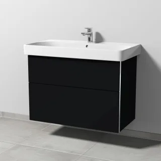Sanipa 3way Waschtischunterbau zu Geberit Smyle Square Waschtisch mit 2 Auszügen, Schwarz-Matt BS67108