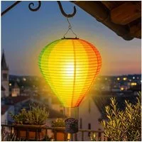Spetebo LED Dekofigur Solar Heißluftballon aus Nylon bunt zum Hängen, Einschalten bei Dämmerung, LED fest integriert, orange (feuerfarben), mit Flammen Effekt