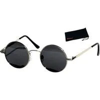 Rennec Sonnenbrille Kinder Brille Rund UV400 Schwarz Polarisiert mit Brillenbeutel Nickelbrille Jungen Mädchen, 5 bis 9 Jahren, Linsen Schwarz Getönt