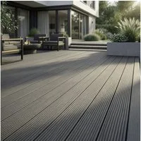 Woodstore24 Terrassendielen WPC Terrassenboden Komplettset mit Clipsystem, 20 mm Stärke, (Hohlkammer Diele geriffelt 240 cm Länge 145 mm Breite, Terrassenboden in Anthrazit Grau Braun für Balkon & Garten Outdoor), WPC Terrassendielen Komplettset mit 