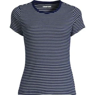 Rippshirt mit kurzen Ärmeln für Damen, Damen, size: regular, Blau, Elasthan/Baumwoll-Mischung, by Lands' End