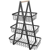FIVMEN Obstschale Obst Etagere Obstkorb Metall Obst Schüssel Halter ​Brotkorb Ablagekorb, mit Holzgriff Tortenständer Gemüsegestell für Küche, 2 Etagen/3 Etagen