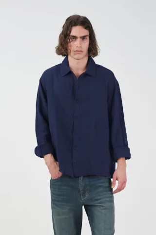 Herren Relaxed Fit Baumwoll Langarmhemd