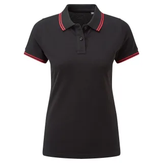 Asquith & Fox Womens/Ladies Classic Fit Tipped Polo (Schwarz/Rot)