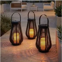 NOWA LED Solarleuchte, LED-Leuchtmittel fest verbaut, Solarlampe Gartendeko Laterne Außenlampe LED Feuereffekt 3er Set