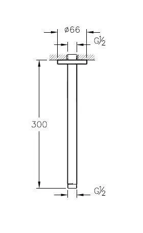 VitrA Universal Deckenarm für Duschkopf Länge 30 cm mit Anschluss G 1/2" Schwarz Hochglanz,A4565039 A4565039