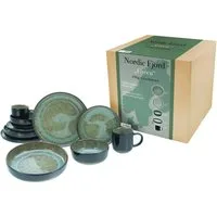 CreaTable Kombiservice Nordic Fjord (10-tlg), 2 Personen, Steinzeug, je 2 Speiseteller, Suppenteller, Dessertteller, Schalen, Kaffeebecher