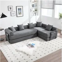HAUSS SPOLE Schlafsofa mit Schlaffunktion Ecksofa mit Stauraum Wohnzimmersofa,grau