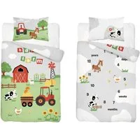 Häßler Homefashion Babybettwäsche Traktor blau Bauernhof 100% Baumwolle Größe: 100x135 cm, 40x60 cm, Baumwolle, 2 teilig