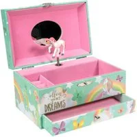 Intirilife Schmuckkasten (1 St), Schmuckkästchen mit Spieluhr Musikschmuckdose Einhorn Kinder Holz Samt
