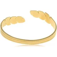 Made by Nami Armreif Feder Gold Damen Boho Schmuck aus Chirurgischem Edelstahl 316, Verstellbar Wasserfester Schmuck