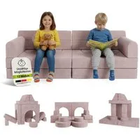 Juskys Kindersofa Kayo, 12 Teile, Modulares Spielsofa, Waschbare Cord-Bezüge, 12-teiliges Set mit Kissen