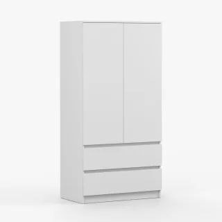imoebel24 Drehtürenschrank, Weiß, Holzwerkstoff, 4 Fächer, 2 Schubladen, 90x180x50 cm, Schlafzimmer, Kleiderschränke, Drehtürenschränke