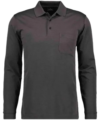 RAGMAN - Softknit-Polo mit Brusttasche, Langarm Anthrazit - Gr. - M