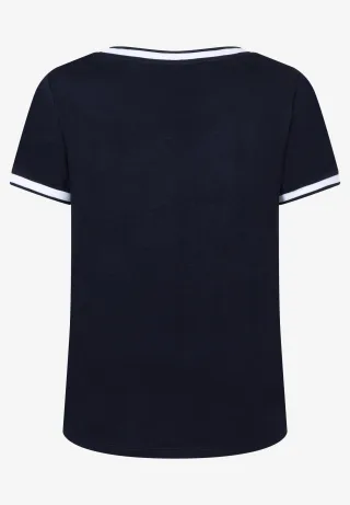 MORE & MORE - Blusenshirt mit Kontrastabschlüssen blau - Gr. - 40