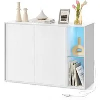 SONGMICS HOME Sideboard Aufbewahrungsschrank mit Beleuchtung, Werkzeuglose Montage (TV-Schrank, Glasablage, Toolless-Technologie, Aufbewahrungsschrank, 1 St., Superschnelle werkzeuglose Montage, Sideboard mit Beleuchtung), Toolless-Technologie, mit B