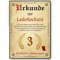 Tigerlino Poster Urkunde zum 3. Hochzeitstag Geschenk 3. Jahrestag Karte Ehepaar, Lederhochzeit